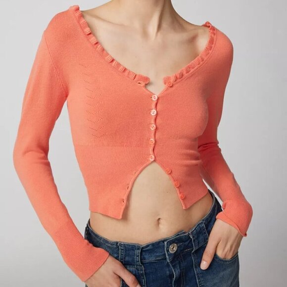 NWT Urban Outfitters Lala Shrunken Coral Cropped Cardigan - Picture 7 of 7
